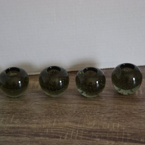 Vtg Smokey Glass Candle Holders With Controlled Bubbles - Picture 2 of 8